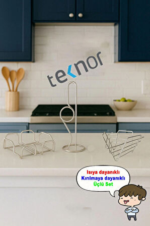 3'lü Servis Sunum Seti, Kağıt Havluluk, Kare Peçetelik, Üçgen Meyve Sepeti