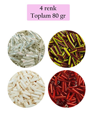 Uzun Boru Kesme Boncuk Çap 2mm Uzunluk 10 mm - 4 Renk - Toplam 80 Gram - BNC434
