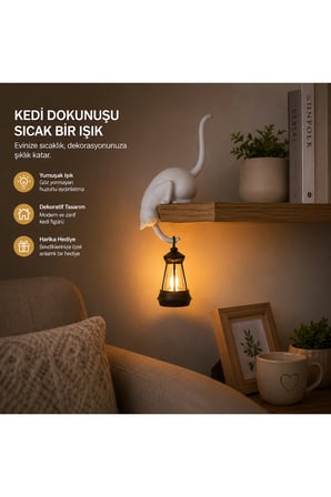 Modern & Şık: Minimalist Kedi Tasarımlı Dekoratif Raf Lambası – Gece Lambası -BEYAZ