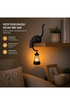Modern & Şık: Minimalist Kedi Tasarımlı Dekoratif Raf Lambası – Gece Lambası -BEYAZ