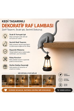 Modern & Şık - Minimalist Kedi Tasarımlı Dekoratif Raf Lambası – Gece Lambası