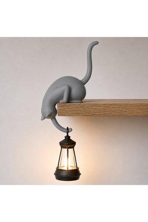 Modern & Şık - Minimalist Kedi Tasarımlı Dekoratif Raf Lambası – Gece Lambası