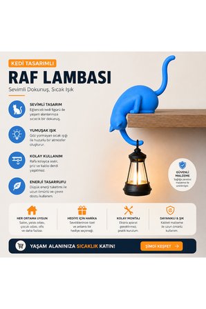 Modern & Şık - Minimalist Kedi Tasarımlı Dekoratif Raf Lambası – Gece Lambası