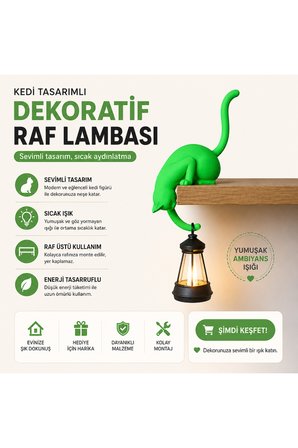 Modern & Şık - Minimalist Kedi Tasarımlı Dekoratif Raf Lambası – Gece Lambası