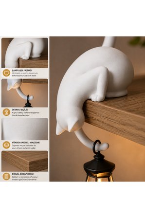 Modern & Şık - Minimalist Kedi Tasarımlı Dekoratif Raf Lambası – Gece Lambası