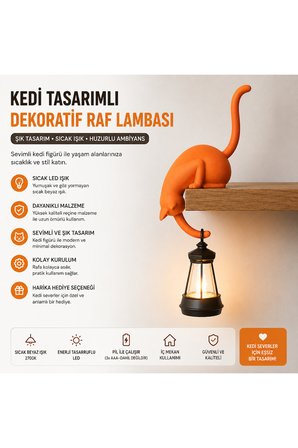 Modern & Şık - Minimalist Kedi Tasarımlı Dekoratif Raf Lambası – Gece Lambası