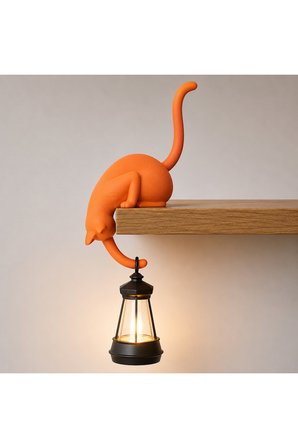 Modern & Şık - Minimalist Kedi Tasarımlı Dekoratif Raf Lambası – Gece Lambası