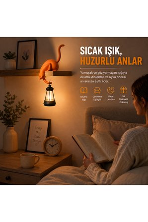 Modern & Şık - Minimalist Kedi Tasarımlı Dekoratif Raf Lambası – Gece Lambası