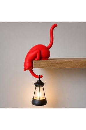 Modern & Şık - Minimalist Kedi Tasarımlı Dekoratif Raf Lambası – Gece Lambası