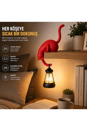 Modern & Şık - Minimalist Kedi Tasarımlı Dekoratif Raf Lambası – Gece Lambası