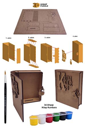 Ahşap Puzzle 3d Kitap Kumbara