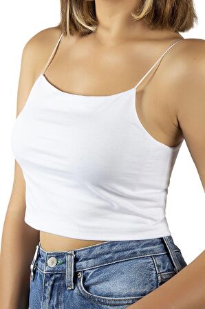 2'li Paket Kadın Siyah-beyaz Ip Askılı Pamuklu Crop Top Büstiyer Bluz Atlet