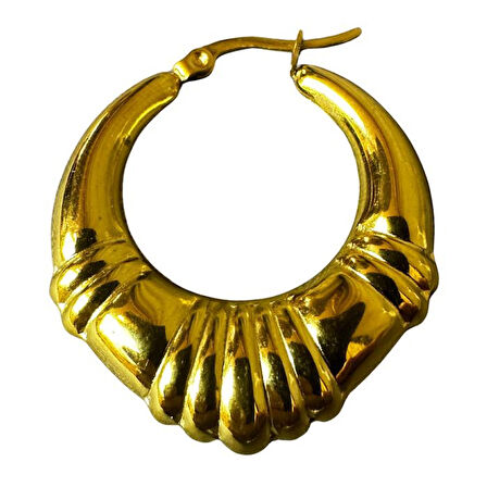 Uretti - İREM 3914 0749 Midye Desenli Şeritli Çelik Halka Küpe