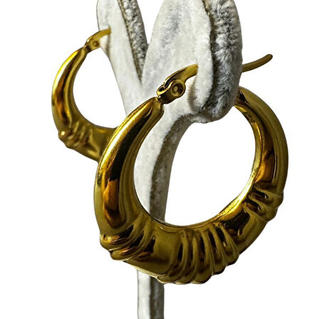 Uretti - İREM 3914 0749 Midye Desenli Şeritli Çelik Halka Küpe