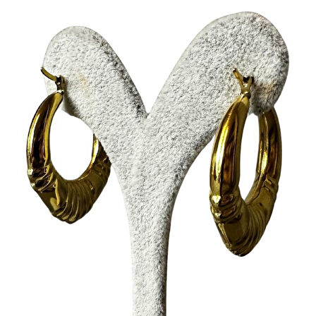 Uretti - İREM 3914 0749 Midye Desenli Şeritli Çelik Halka Küpe