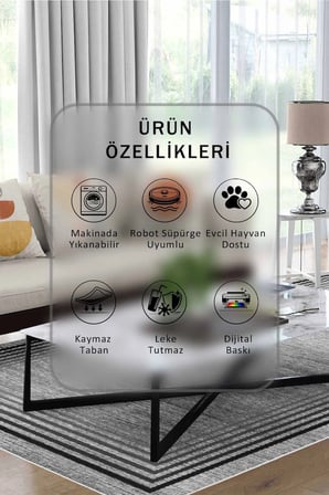 Yıkanabilir Kaymaz Taban Dijital Baskılı Halı ve Yolluk – Leke Tutmaz Salon & Mutfak Halısı