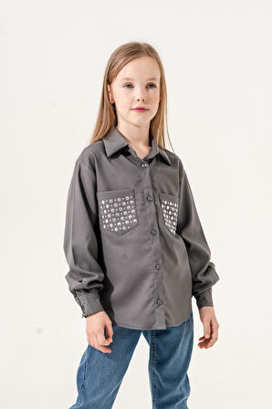 Kız Çocuk Cepleri Taşlı Gömlek 3139
