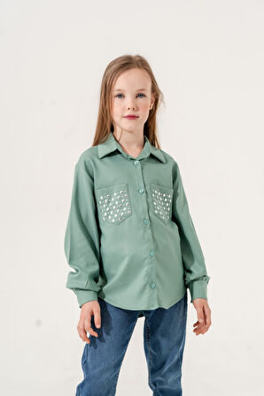 Kız Çocuk Cepleri Taşlı Gömlek 3139