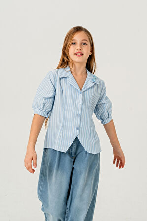 Kız Çocuk Beden Pileli Gömlek 3151