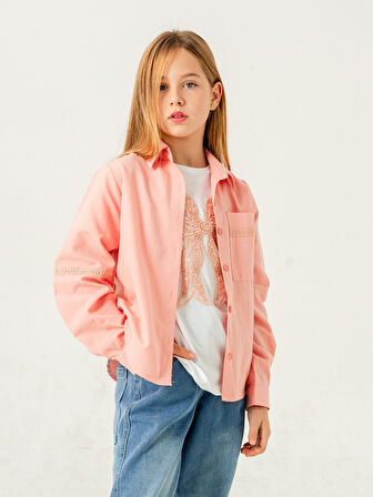 Kız Çocuk Cep Dantelli Gömlek T-Shirt İkili Takım 1803