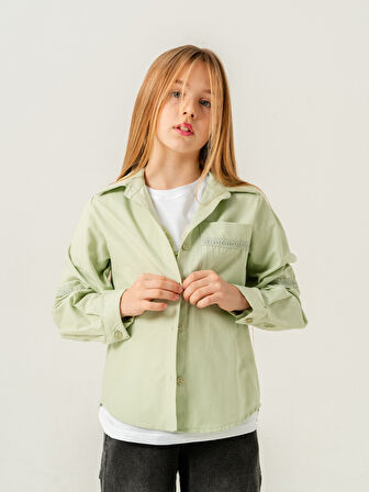 Kız Çocuk Cep Dantelli Gömlek T-Shirt İkili Takım 1803