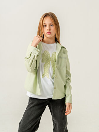 Kız Çocuk Cep Dantelli Gömlek T-Shirt İkili Takım 1803