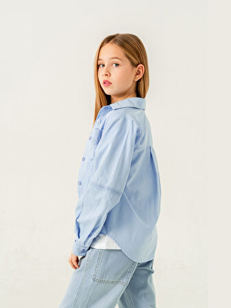 Kız Çocuk Cep Dantelli Gömlek T-Shirt İkili Takım 1803