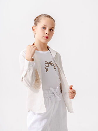 Kız Çocuk Cep Garnili Gömlek T-Shirt İkili Takım 1808