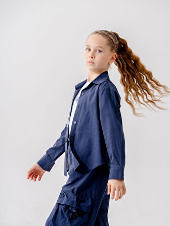 Kız Çocuk Cep Garnili Gömlek T-Shirt İkili Takım 1808