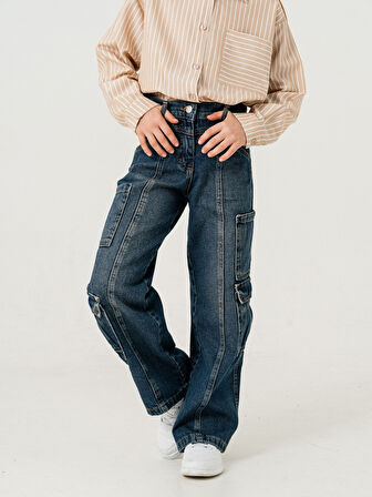 Kız Çocuk Çok Cepli Kargo Kot Pantolon 2187