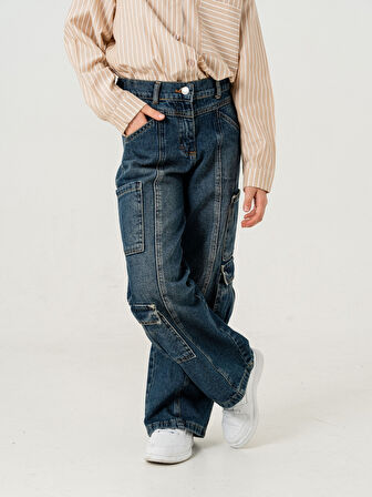 Kız Çocuk Çok Cepli Kargo Kot Pantolon 2187