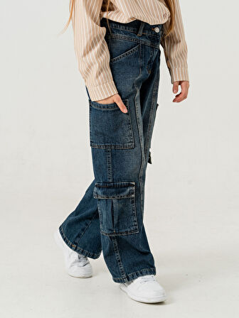 Kız Çocuk Çok Cepli Kargo Kot Pantolon 2187