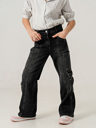 Kız Çocuk Çok Cepli Kargo Kot Pantolon 2187