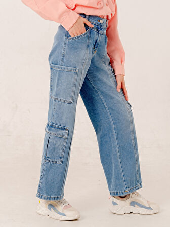 Kız Çocuk Çok Cepli Kargo Kot Pantolon 2187