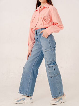 Kız Çocuk Çok Cepli Kargo Kot Pantolon 2187