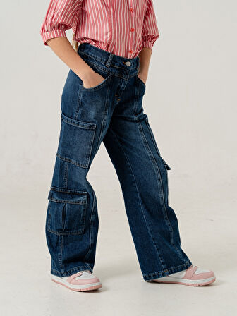 Kız Çocuk Çok Cepli Kargo Kot Pantolon 2187