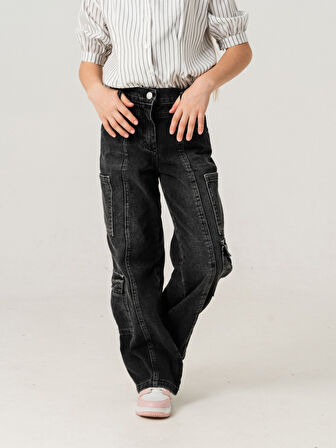 Kız Çocuk Çok Cepli Kargo Kot Pantolon 2187