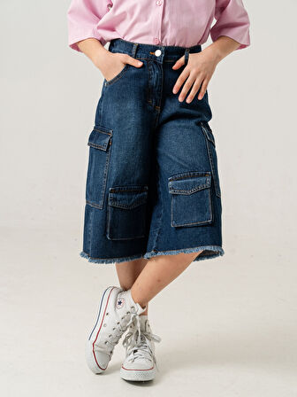 Kız Çocuk Çok Cepli Kot Şort 2861