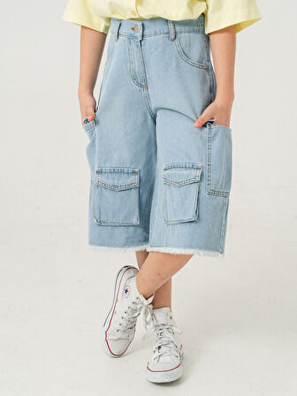 Kız Çocuk Çok Cepli Kot Şort 2861