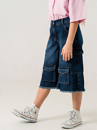 Kız Çocuk Çok Cepli Kot Şort 2861