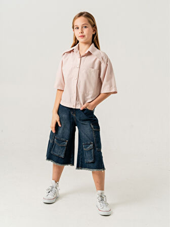 Kız Çocuk Çok Cepli Kot Şort 2861