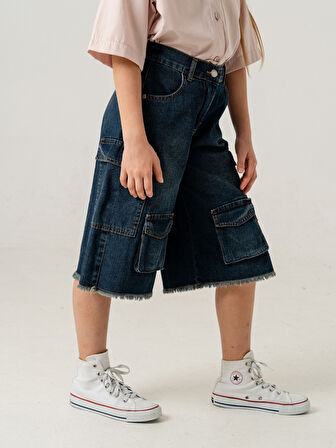 Kız Çocuk Çok Cepli Kot Şort 2861