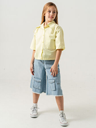 Kız Çocuk Çok Cepli Kot Şort 2861