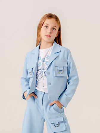 Kız Çocuk D Tokalı Ceket T-Shirt İkili Takım 1903