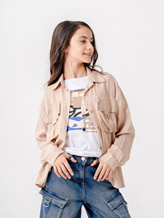 Kız Çocuk D Tokalı Ceket T-Shirt İkili Takım 1806