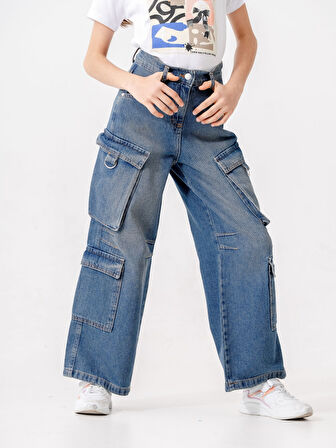 Kız Çocuk Diz Pensli Kot Pantolon 2197