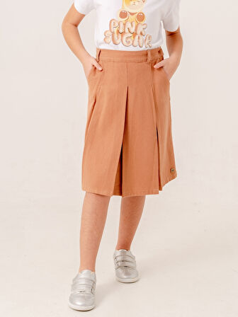 Kız Çocuk Gabardin Pileli Keten Etek 2958