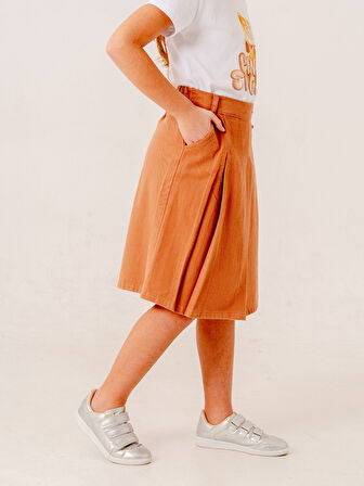 Kız Çocuk Gabardin Pileli Keten Etek 2958