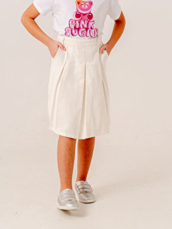 Kız Çocuk Gabardin Pileli Keten Etek 2958