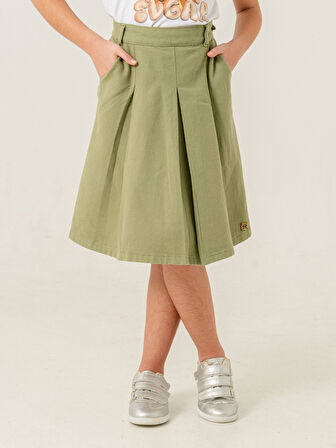 Kız Çocuk Gabardin Pileli Keten Etek 2958